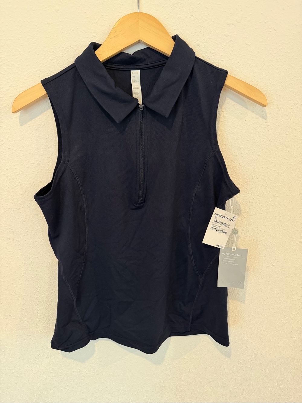 Women’s Zella navy replay Half-Zip Polo Tank size M